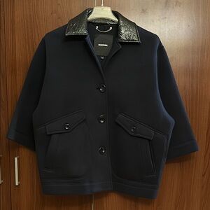 Diesel Navy Jacket with Leather Collar